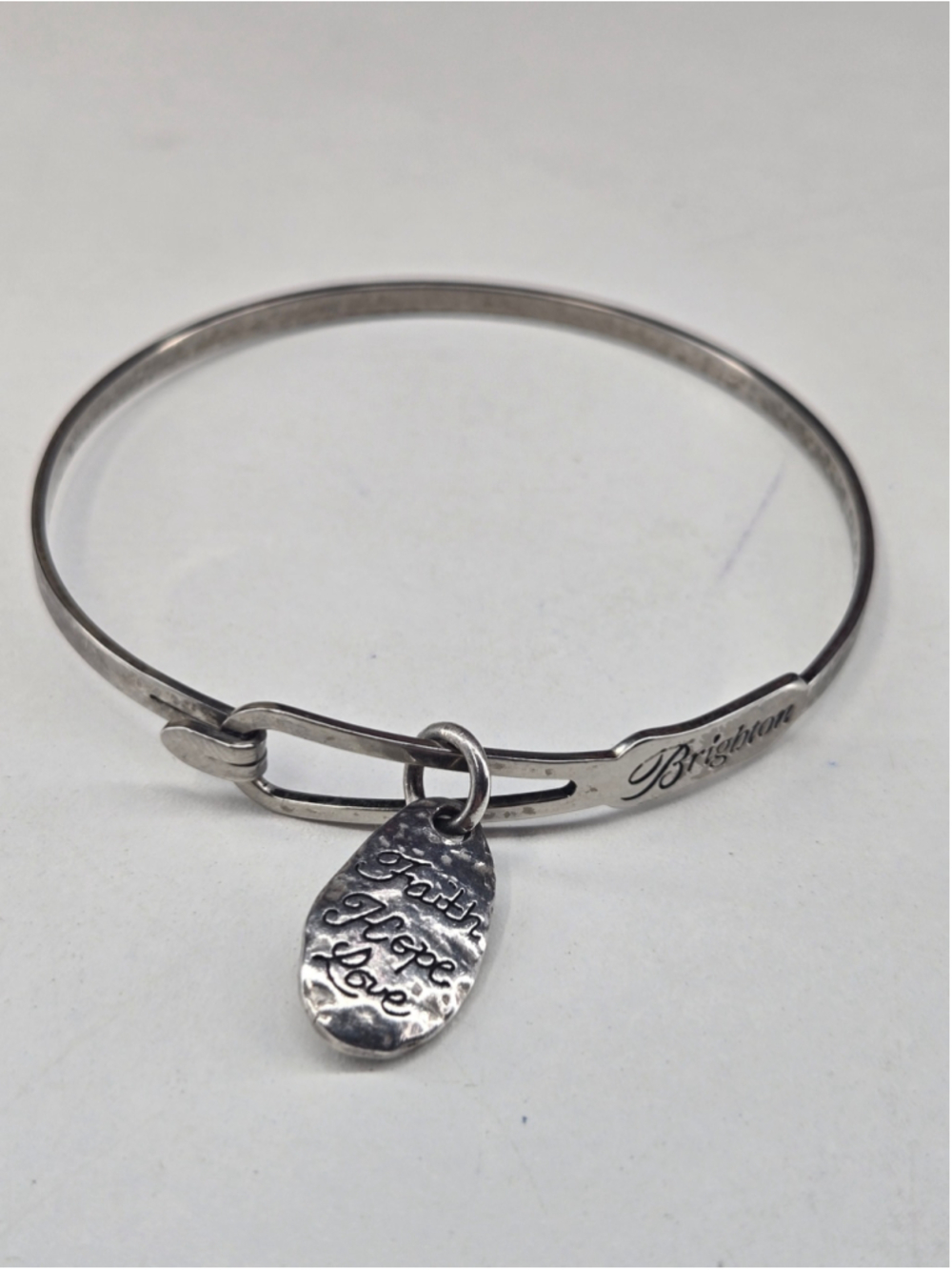 Brighton Art and Soul Silvertone Bangle Bracelet Faith Hope Love Cross Charm